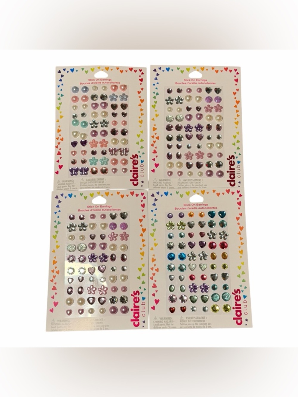 Claire's Kids Stick-On Earrings - Pink, Purple, Blue, Green, Silver, Gold 4 Pack